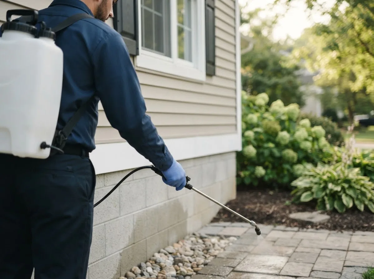 Pest control technician inspecting a home in Havana, ND